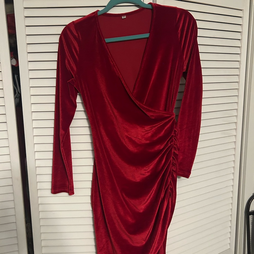 Elegant Red Velvet Wrap Dress